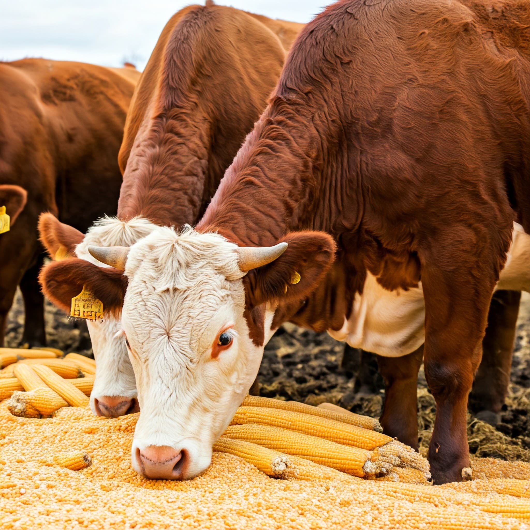 영양가 높은 파쇄 옥수수를 먹는 소 (AI 생성 이미지)
