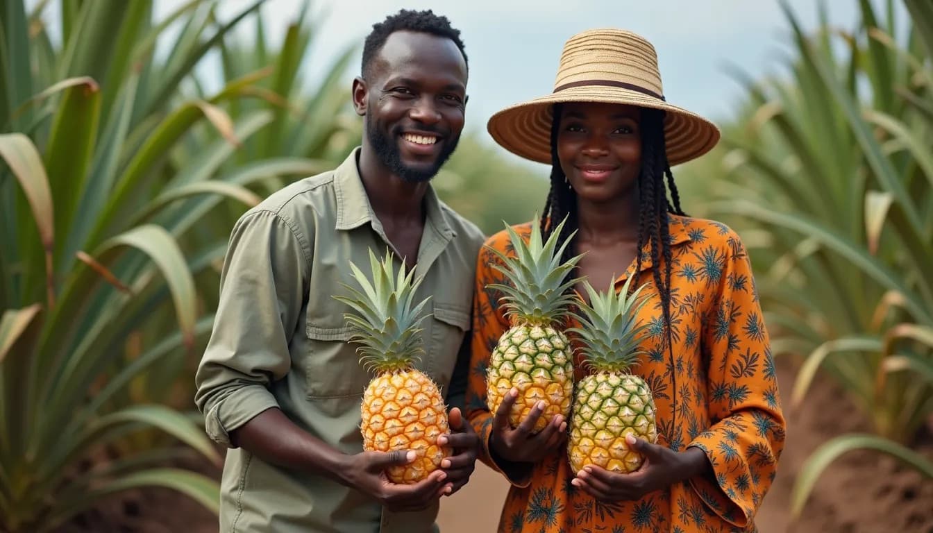 Agriculteurs africains récoltant des ananas (image générée par IA)
