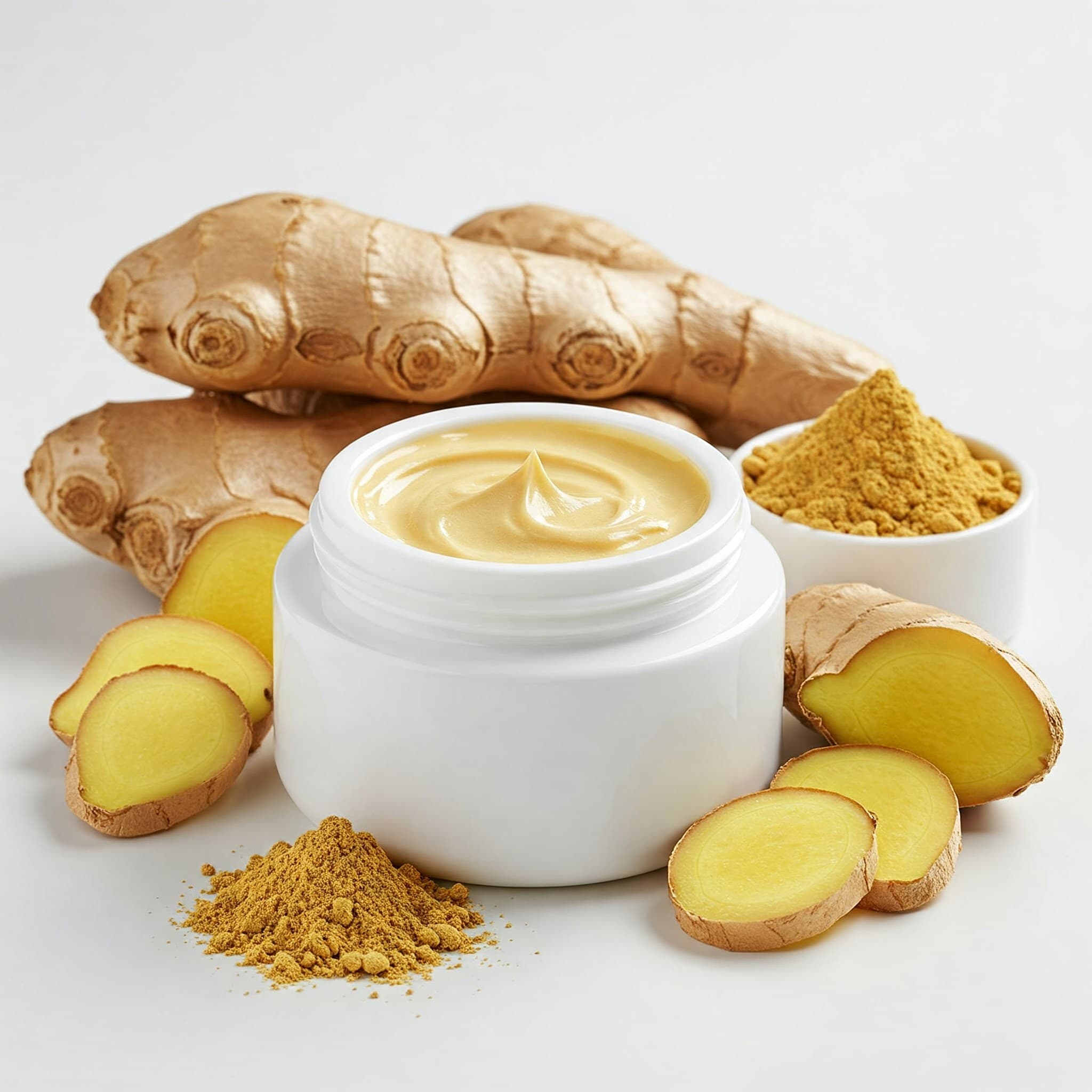 Crème cosmétique utilisant de la poudre de gingembre comme ingrédient (Image générée par IA)