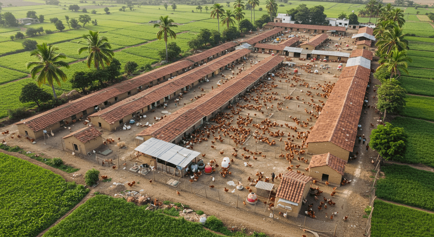 A chicken farm in India (AI-generated image)