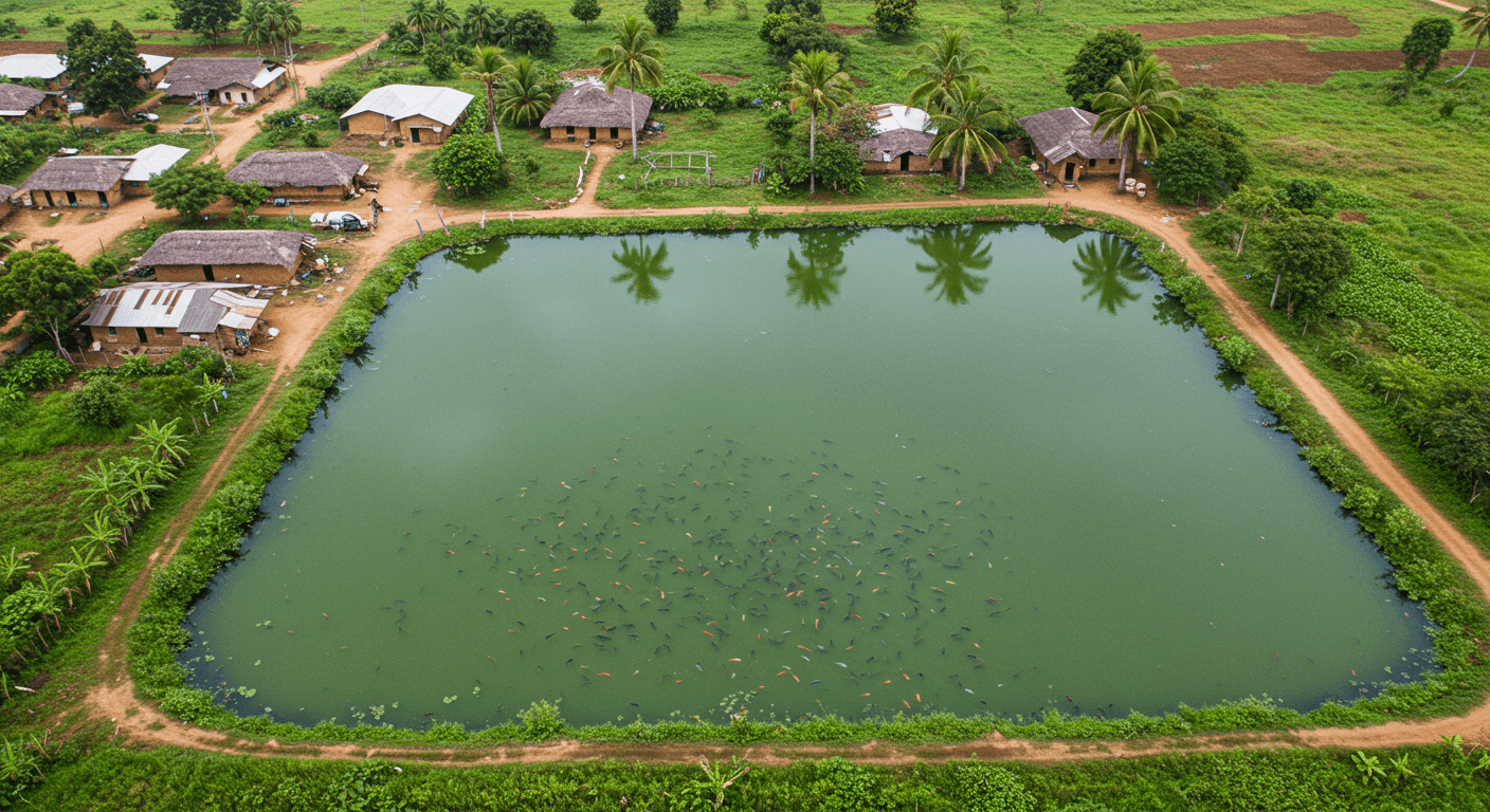 Criação de tilápia na Nigéria (imagem gerada por IA)