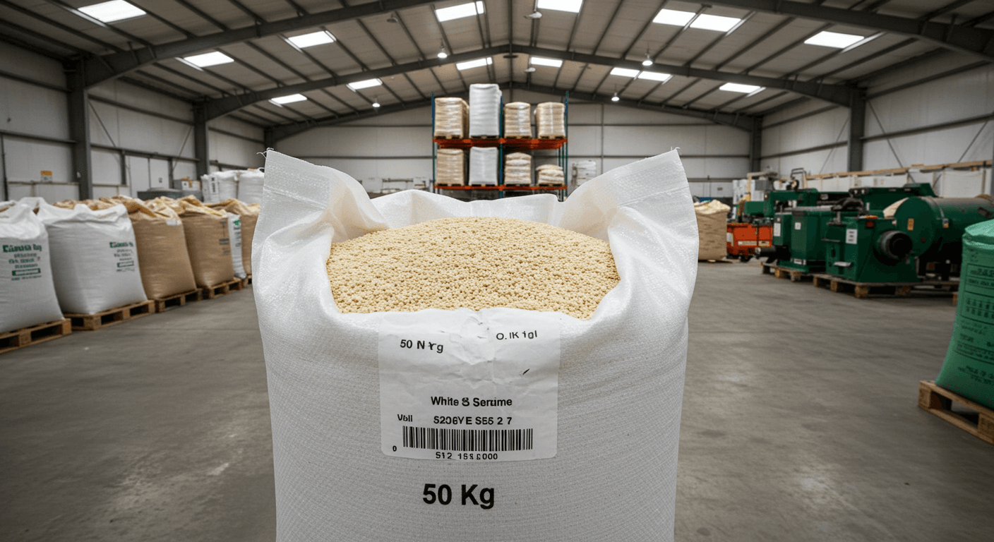 창고에 있는 흰 참깨 (AI 생성 이미지).