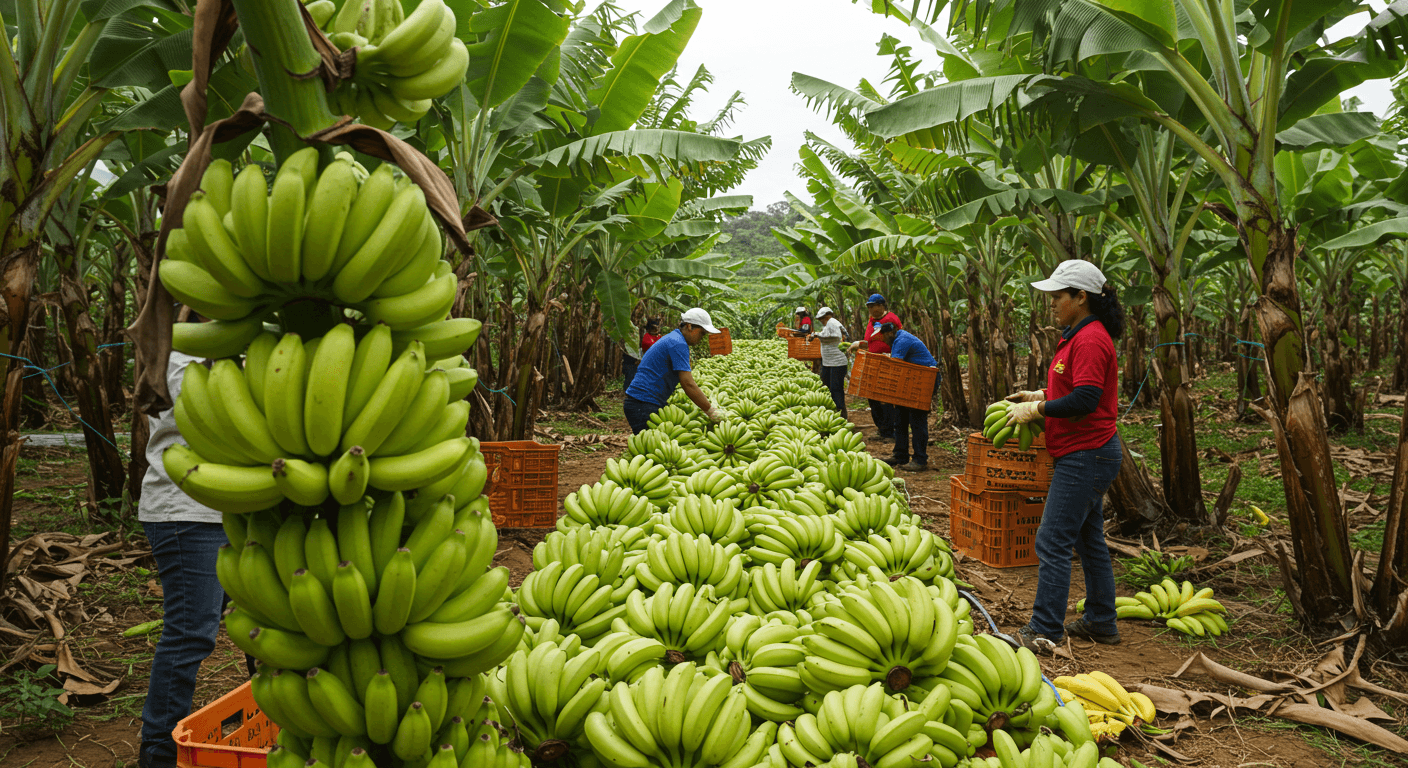 कोलम्बिया से निर्यात के लिए तैयार केले (AI-जनित छवि)।
