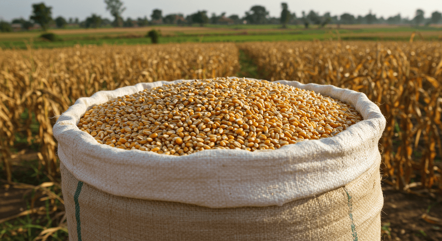 Grains de maïs dans un sac de 50 kg au Togo (image générée par l'IA)