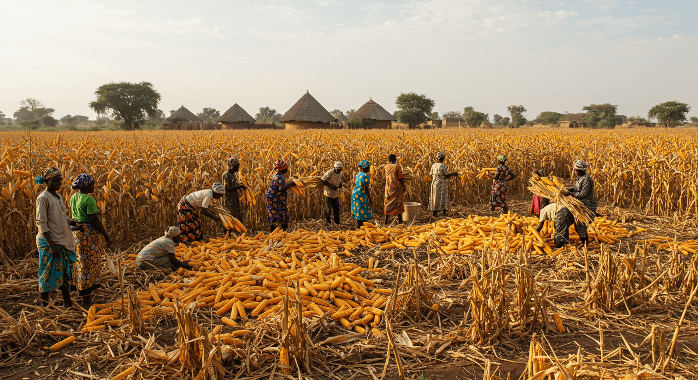 Récolte de maïs au Mali (image générée par l'IA)
