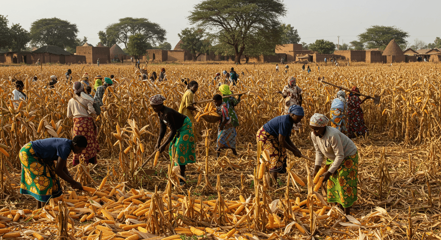 حصاد الذرة في مالي (صورة مُولَّدة بواسطة الذكاء الاصطناعي)