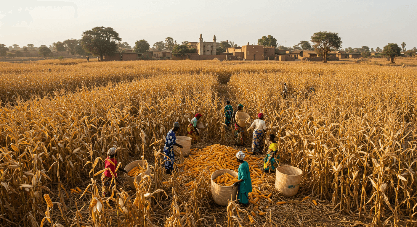 Cosecha de maíz en Malí (imagen generada por IA)