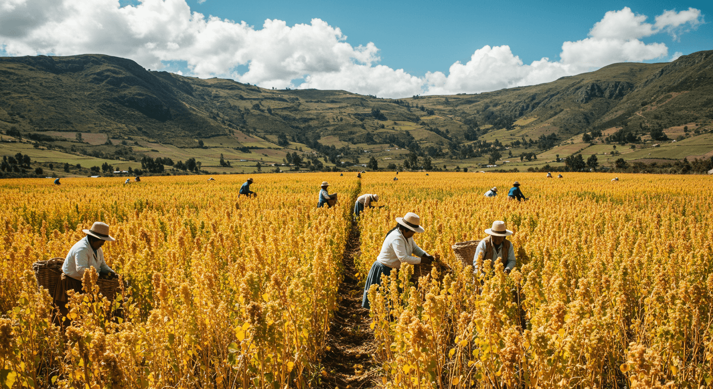 Raccolta della quinoa in Bolivia (immagine generata dall'IA)