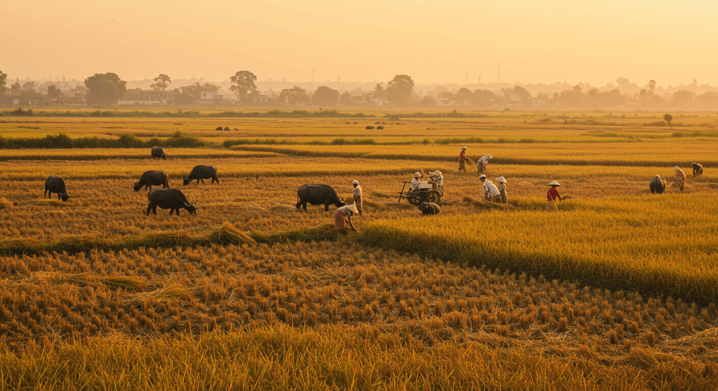 인도의 벼 수확 (AI 생성 이미지).