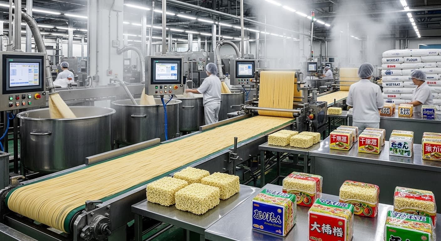 Production de nouilles instantanées asiatiques à base de blé (image générée par IA)