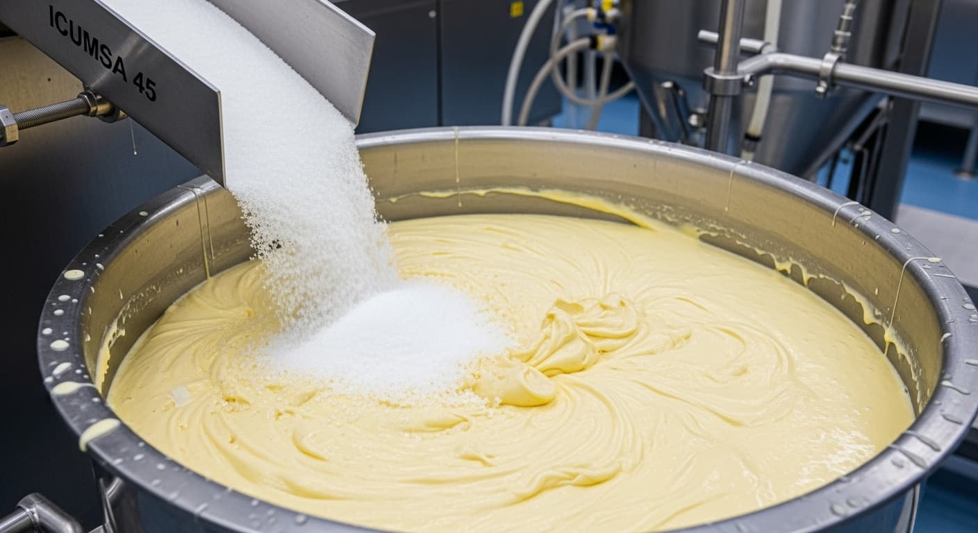 ICUMSA 45 sugar is used in ice cream production (AI-generated image).