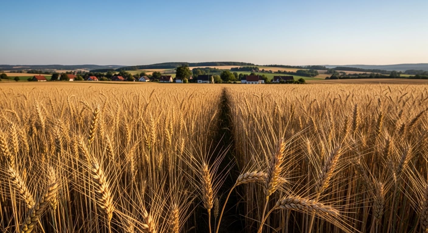 Campo di grano in Germania con grano maturo (immagine generata dall'IA)