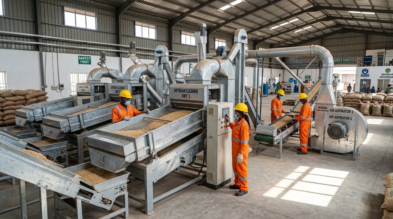 나이지리아의 대두 세척 라인 (AI 생성 이미지)