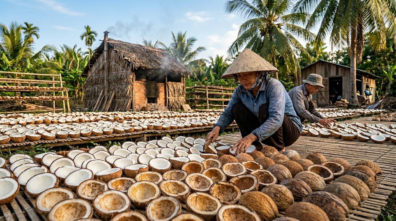 Copra production in Vietnam (AI-generated image).