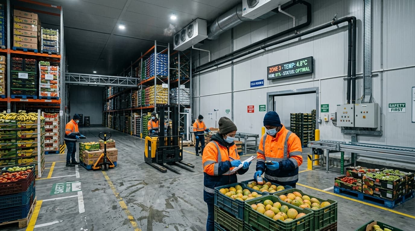 Instalación de almacenamiento en frío para productos frescos en un país en desarrollo (imagen generada por IA).